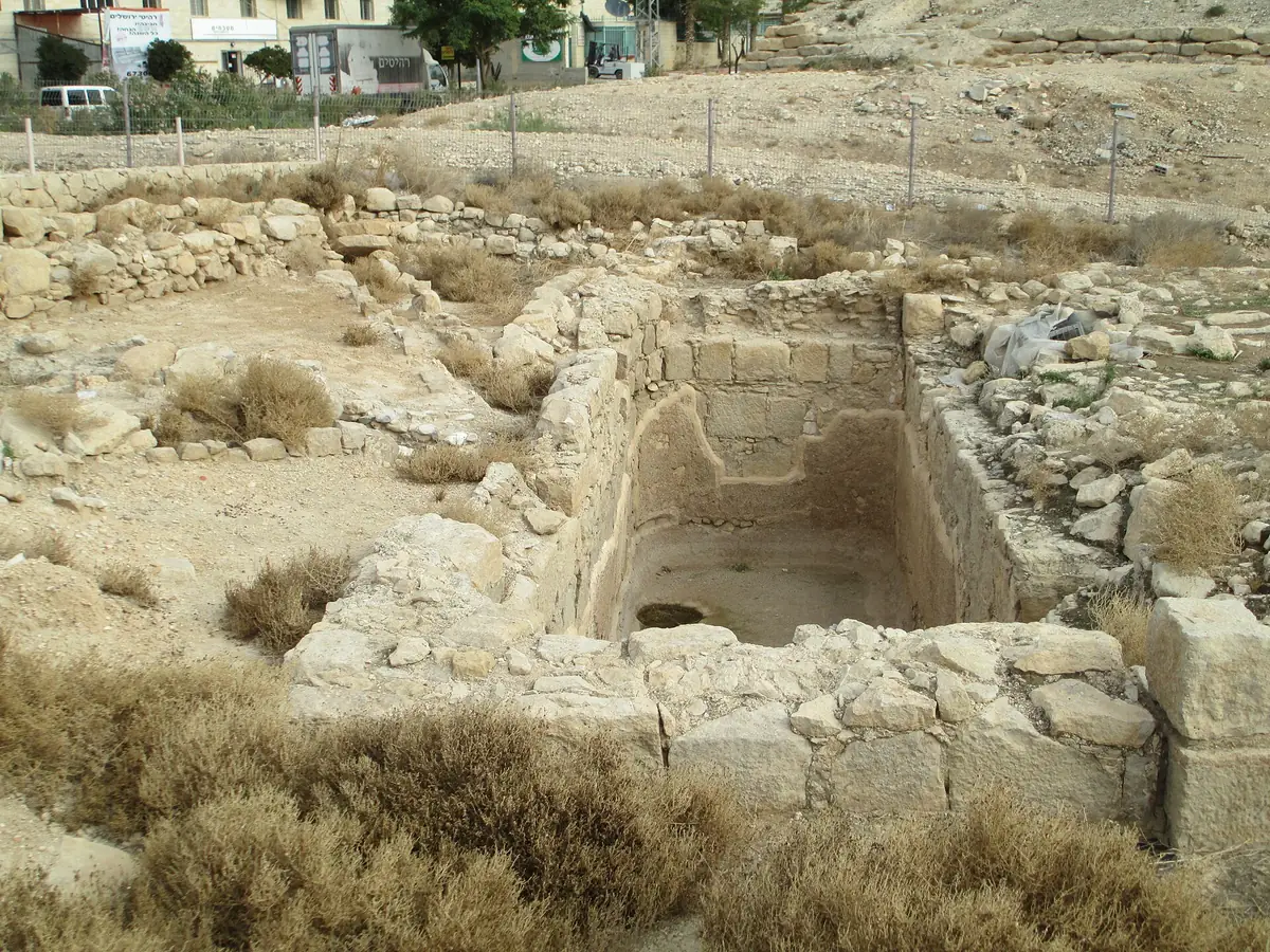 Stone-built cistern and walls at the Euthymius monastery site in Mishor Adumim