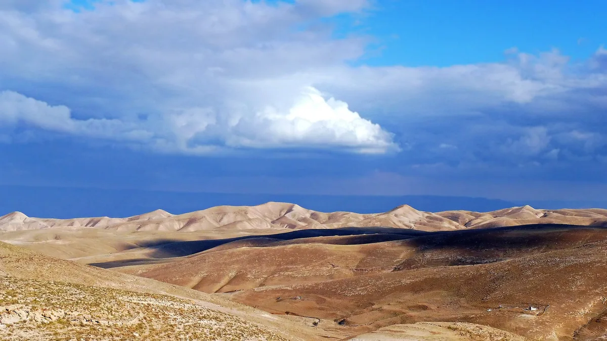 Folded hills of the Judean Desert seen from Ma'ale Adumim in late-afternoon light